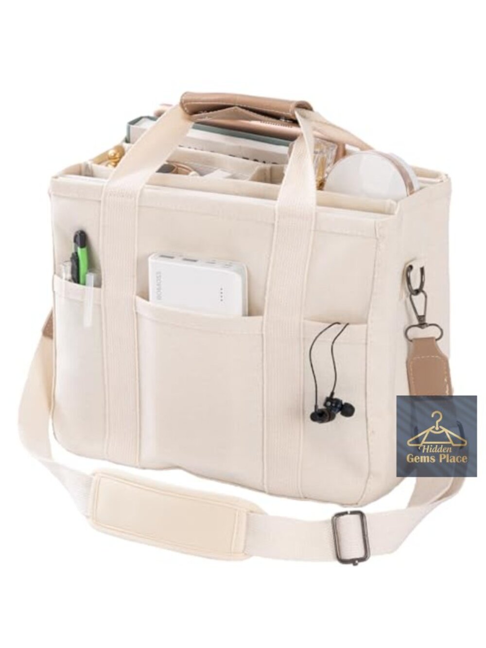 Canvas Tote Bag Multi Pockets Crossbody Shoulder Handbag Women Large